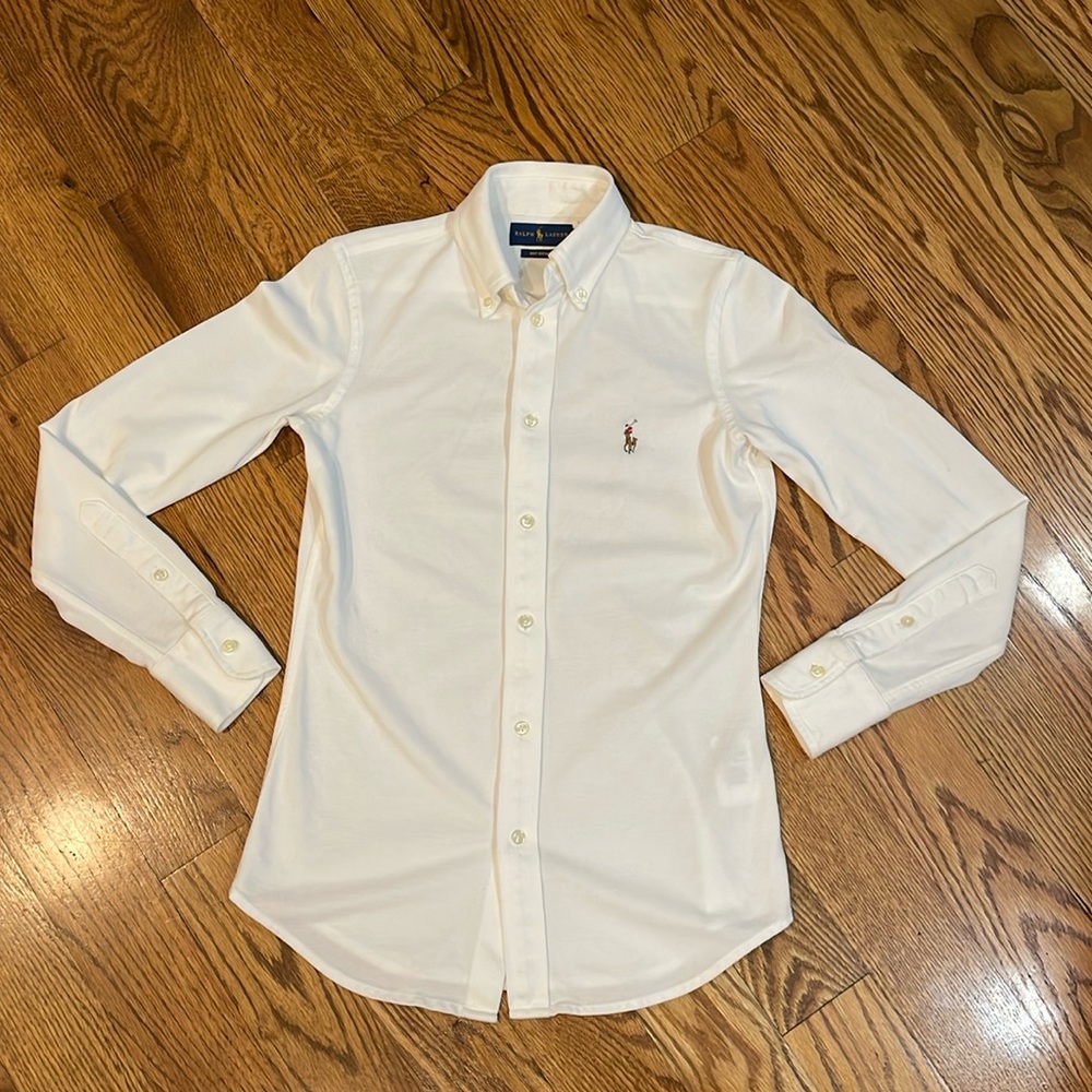 Women’s Ralph Lauren Knit Oxford Button Down Shirt. Size XS. Excellent Condition